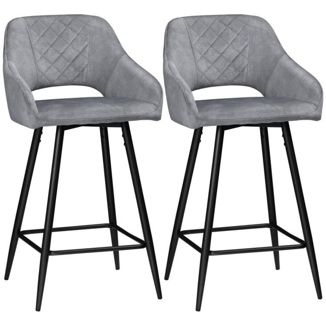 Bar Stools Set of 2, Velvet-Touch Fabric Counter Height Bar Chairs, Kitchen Stools with Steel Legs for Dining Area, Kitchen Island Barstools, Grey