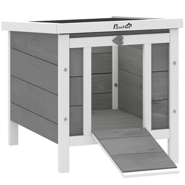 Wooden Rabbit Hutch Outdoor, Guinea Pig Hutch, Rabbit Hideaway, Cat House, Bunny Cage Small Animal House with Openable Roof, 51 x 42 x 43 cm, Grey