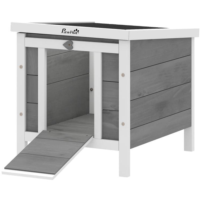 Wooden Rabbit Hutch Outdoor, Guinea Pig Hutch, Rabbit Hideaway, Cat House, Bunny Cage Small Animal House with Openable Roof, 51 x 42 x 43 cm, Grey