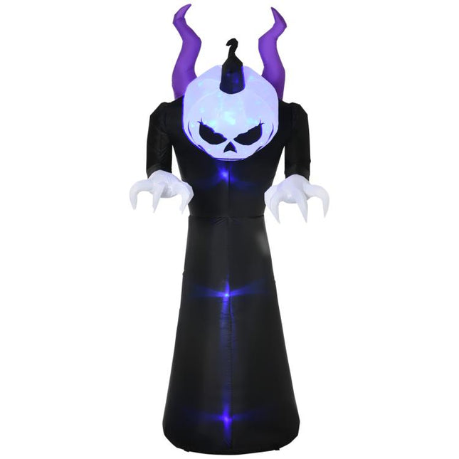 7ft Inflatable Halloween Ghost with Horns, Blow-Up Outdoor LED Display with Flame Effect for Garden, Lawn, Party, Holiday