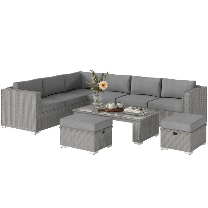Six-Piece Rattan Sofa Set - Mixed Grey