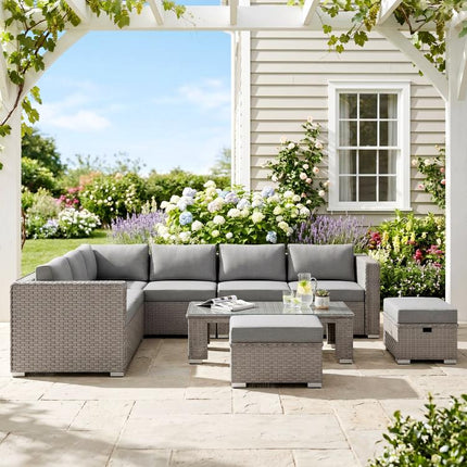 Six-Piece Rattan Sofa Set - Mixed Grey