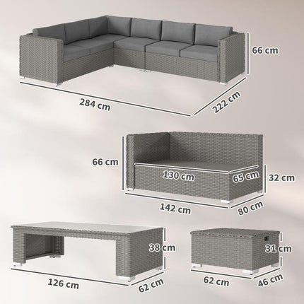Six-Piece Rattan Sofa Set - Mixed Grey