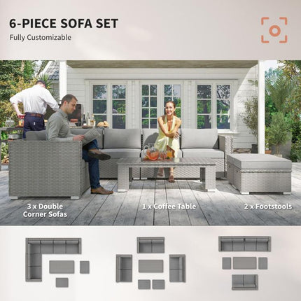 Six-Piece Rattan Sofa Set - Mixed Grey