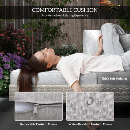 Three-Piece Rattan Sofa Set, with Cushions - Grey