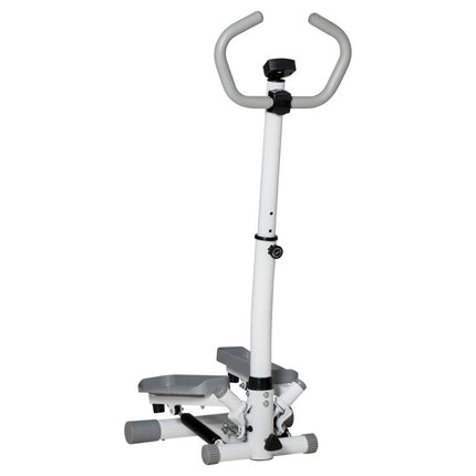 Adjustable Twist Stepper Aerobic Ab Exercise Fitness Workout Machine w/ LCD Screen, Height Adjust Handlebars for Home Gym, White and Grey