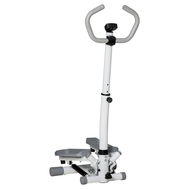 Adjustable Twist Stepper Aerobic Ab Exercise Fitness Workout Machine w/ LCD Screen, Height Adjust Handlebars for Home Gym, White and Grey