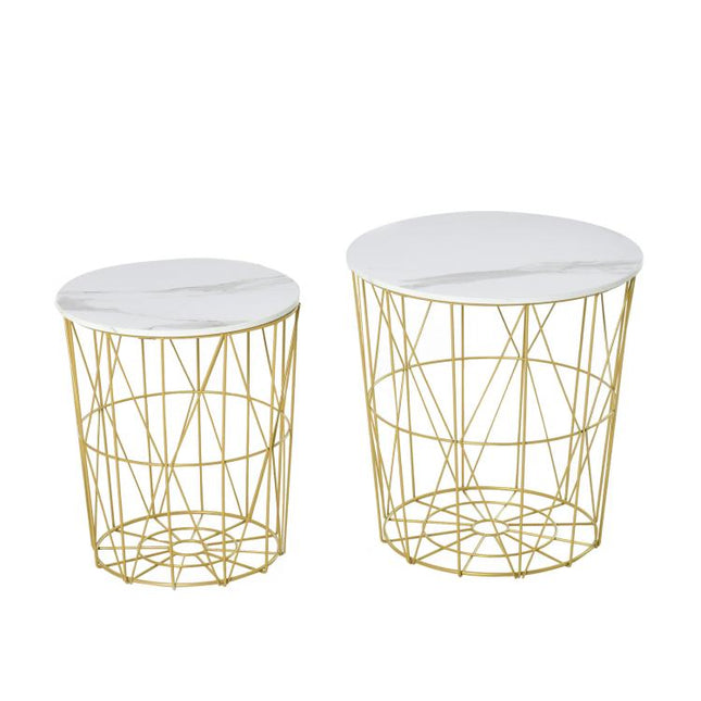 Set of 2 Nesting Side Tables with Storage, Round End Tables Coffee Tables with Steel Frame and Removable Round Top, for Living Room, bedroom, office, White