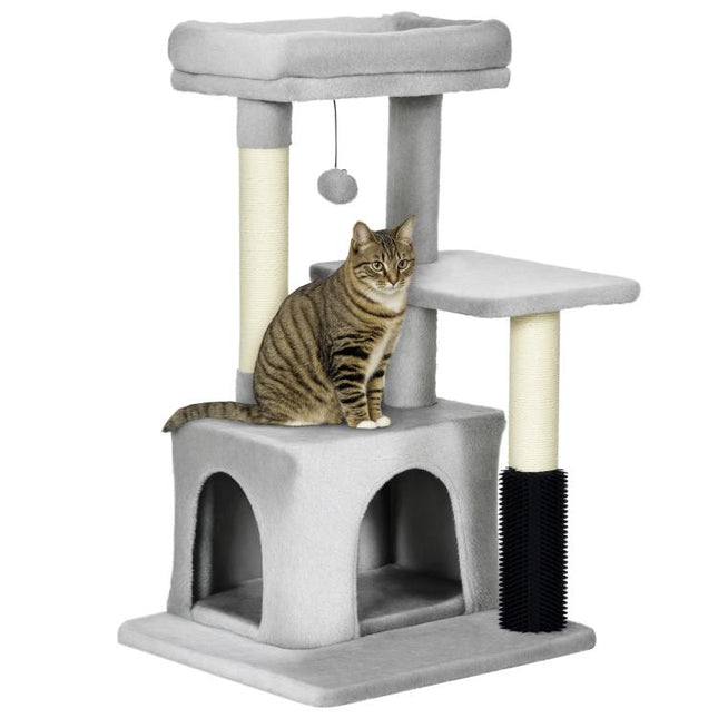 Cat Tree for Indoor Cats Climbing Tower Kitten Scratch Post Activity Center Kitten with Massage Toy Hanging Ball Bed Condo Perch 48 x 48 x 85cm Grey