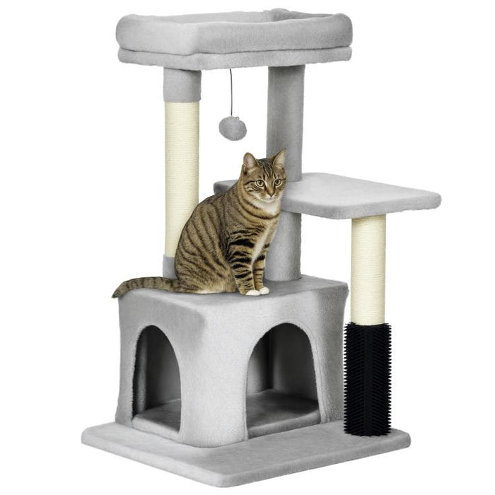 Cat Tree for Indoor Cats Climbing Tower Kitten Scratch Post Activity Center Kitten with Massage Toy Hanging Ball Bed Condo Perch 48 x 48 x 85cm Grey