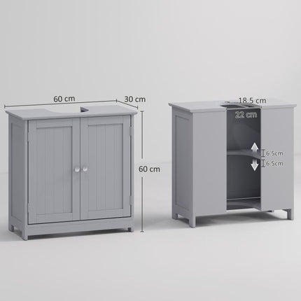Under Sink Bathroom Cabinet, Freestanding Under Sink Cabinet with 2 Doors and Adjustable Shelf for Basin without or with Pedestal, Grey