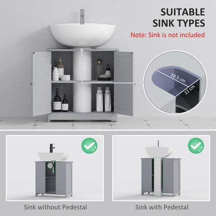 Under Sink Bathroom Cabinet, Freestanding Under Sink Cabinet with 2 Doors and Adjustable Shelf for Basin without or with Pedestal, Grey