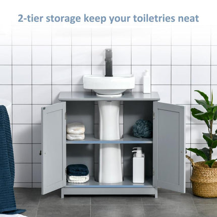 Under Sink Bathroom Cabinet, Freestanding Under Sink Cabinet with 2 Doors and Adjustable Shelf for Basin without or with Pedestal, Grey