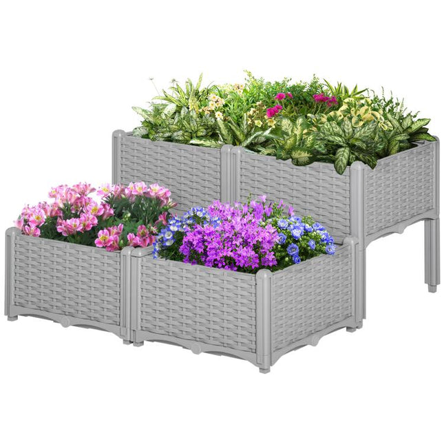 Set of 4 26L Garden Raised Bed Elevated Patio Flower Plant Planter Box PP Vegetables Planting Container, Grey