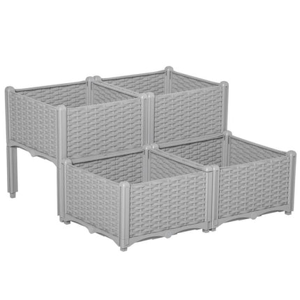 Set of 4 26L Garden Raised Bed Elevated Patio Flower Plant Planter Box PP Vegetables Planting Container, Grey
