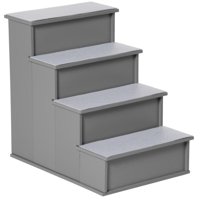 4 Step Dog Steps for Bed, Wooden Dog Steps for Sofa, Pet Stairs for Bed Couch with Non-Slip Carpet for Cats and Puppies, 40 x 59 x 54.2 cm, Grey