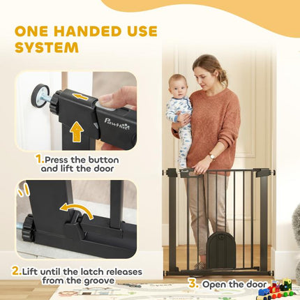 Dog Gate with Cat Flap Pet Safety Gate Barrier, Stair Pressure Fit, Auto Close, Double Locking, 75-82 cm Black
