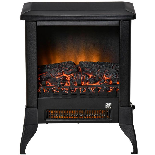 Electric Fireplace Stove, Free Standing Fireplace Heater with Realistic Flame Effect, Dual Power Settings (1800-2000W), Adjustable Temperature and Overheat Protection, Black