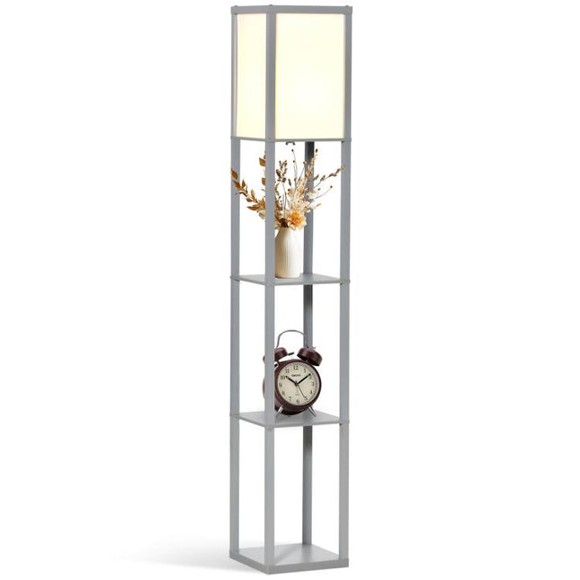 3-Tier Floor Lamp, Floor Light with Storage Shelf, Reading Standing Lamp with Acrylic Shade for Living Room, Bedroom, Kitchen, Dining Room, Office, Dorm, 160cm, Grey