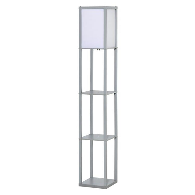 3-Tier Floor Lamp, Floor Light with Storage Shelf, Reading Standing Lamp with Acrylic Shade for Living Room, Bedroom, Kitchen, Dining Room, Office, Dorm, 160cm, Grey