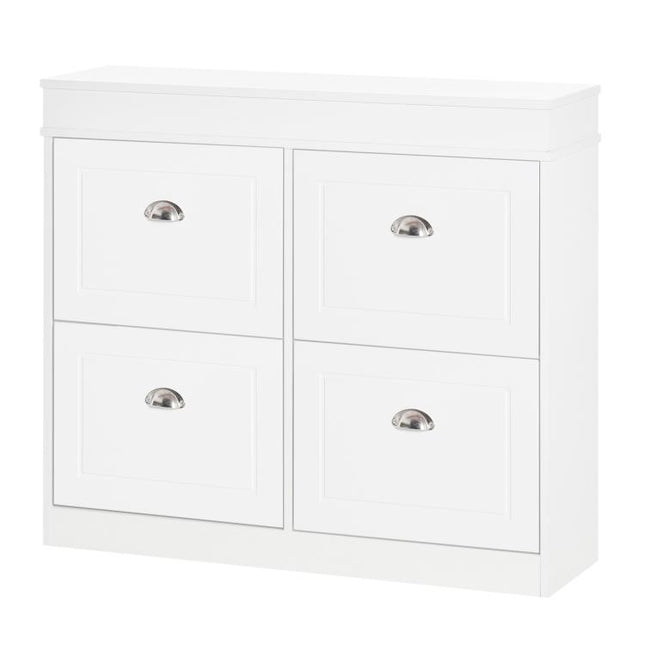 Shoe Cabinet with 4 Flip Drawers Wood Tipping Bucket Narrow Storage Cupboard with Adjustable Shelf Hall Organizer for Entrance Foyer White
