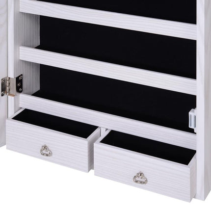 Jewelry Cabinet with Mirror and LED Lights, Lockable Makeup Cosmetics Jewellery Organiser, Mirror with Storage for Bedroom Dressing Room, White