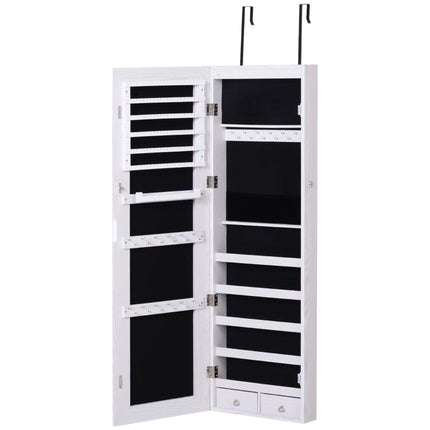 Jewelry Cabinet with Mirror and LED Lights, Lockable Makeup Cosmetics Jewellery Organiser, Mirror with Storage for Bedroom Dressing Room, White