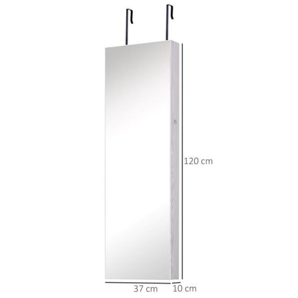 Jewelry Cabinet with Mirror and LED Lights, Lockable Makeup Cosmetics Jewellery Organiser, Mirror with Storage for Bedroom Dressing Room, White