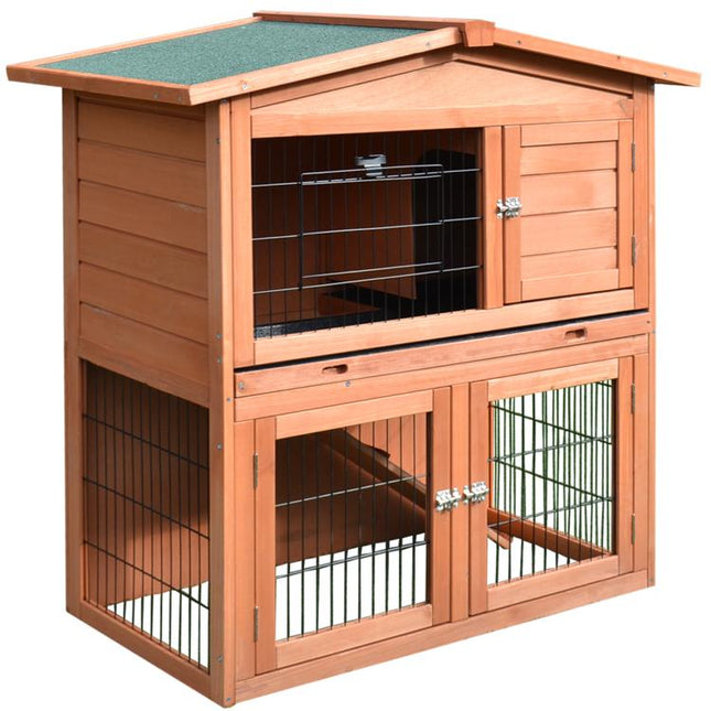 Rabbit Hutch Outdoor Guinea Pig Hutch 2-Tier Bunny Cage with No-Leak Tray 100.5 x 55 x 101 cm