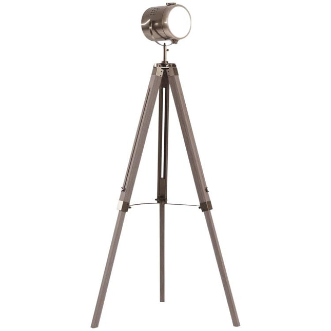 Industrial Tripod Floor Lamp, Nautical Searchlight with Adjustable Height, Wood Legs, E14 Lamp Base for Living Room, Bedroom, Grey and Bronze