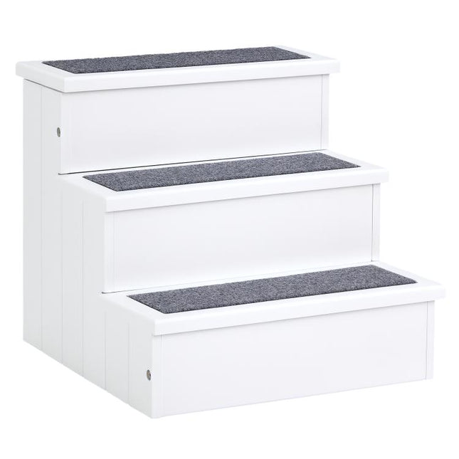 Dog Steps for Bed Sofa, 3 Step Wooden Dog Stairs for Sofa, Pet Stairs with Storage for Small Cats and Puppy, White