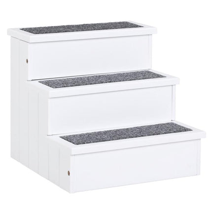 Dog Steps for Bed Sofa, 3 Step Wooden Dog Stairs for Sofa, Pet Stairs with Storage for Small Cats and Puppy, White