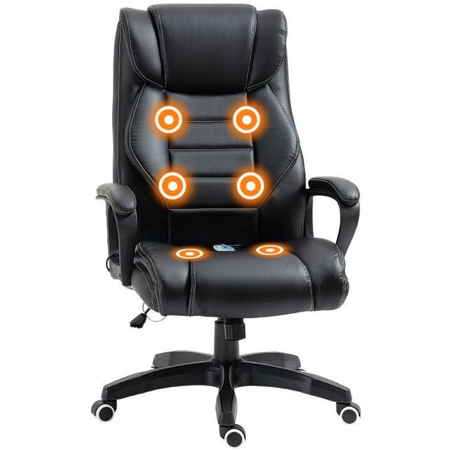 Office Chair with 6-Point Massage, PU Leather Computer Desk Chair with Padded Seat and Armrest, Tilt Function, Black