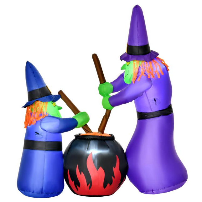 1.8m Inflatable Halloween Lawn Decoration with LED Witches Around A Black Cauldron Outdoor Air Blown Holiday Décor