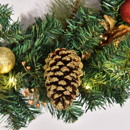 60cm Pre-Lit Artificial Christmas Door Wreath Holly LED Decor Pine Cones Hanging Glittered Festival Indoor Decoration