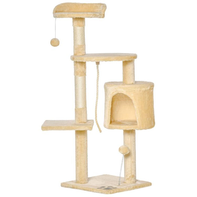 Cat Tree for Indoor Cats Pet Activity Centre Kitty Condo Climbing Scratching Post with Toys 4-tier 114cm Tall Beige