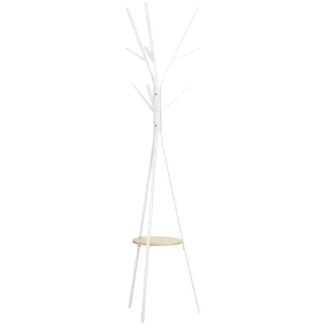 Freestanding Metal Coat Rack Stand 9 Hooks Clothes Tree with 1 Shelf Hat Display Hall Tree Hanger Bag Umbrella Hanging Organiser White