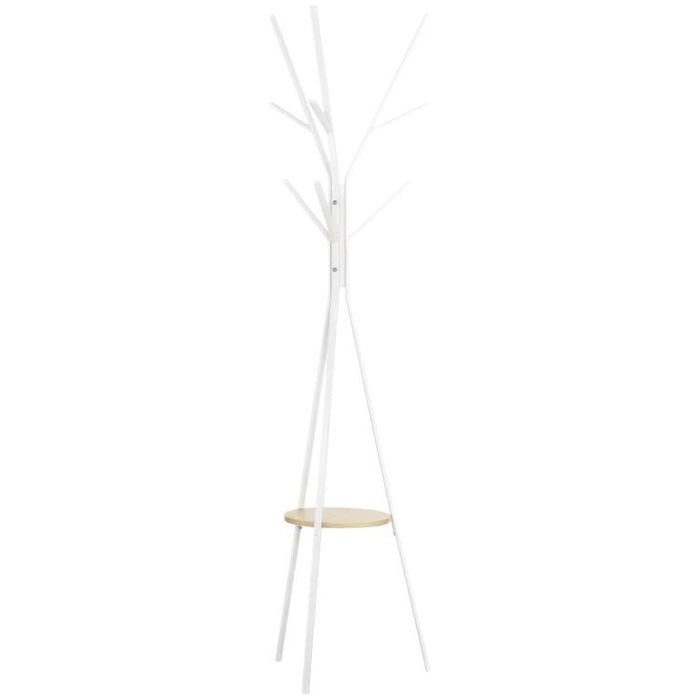 Freestanding Metal Coat Rack Stand 9 Hooks Clothes Tree with 1 Shelf Hat Display Hall Tree Hanger Bag Umbrella Hanging Organiser White