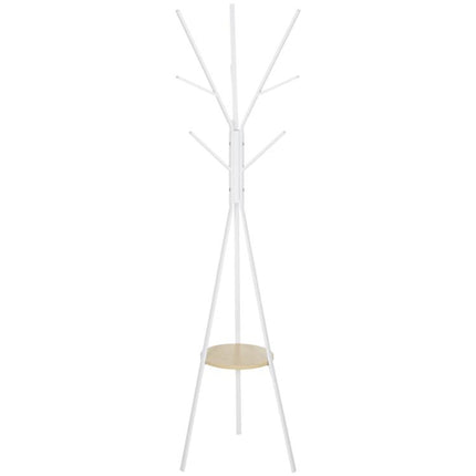 Freestanding Metal Coat Rack Stand 9 Hooks Clothes Tree with 1 Shelf Hat Display Hall Tree Hanger Bag Umbrella Hanging Organiser White