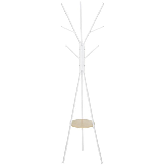 Freestanding Metal Coat Rack Stand 9 Hooks Clothes Tree with 1 Shelf Hat Display Hall Tree Hanger Bag Umbrella Hanging Organiser White