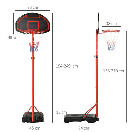 Basketball Hoop Outdoor, Portable Basketball Hoop and Stand with Weighted Base, Portable on Wheels, 1.55-2.1m, for Teens, Juniors, Adults, Black