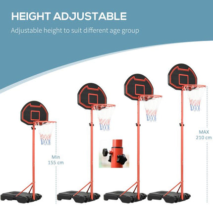 Basketball Hoop Outdoor, Portable Basketball Hoop and Stand with Weighted Base, Portable on Wheels, 1.55-2.1m, for Teens, Juniors, Adults, Black