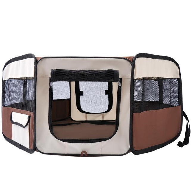 Portable Cat Dog Playpen Pet Puppy Rabbit Guinea Pig Pen Run Dia 90 x 41H cm Indoor & Outdoor Brown