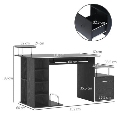 Computer Desk with Drawer Shelves CPU Storage Rack BLACK
