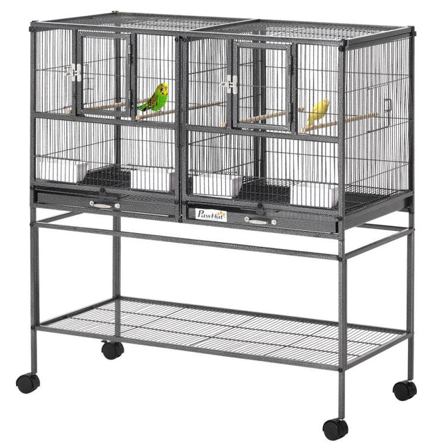 Large Bird Cage Parrot Cage with Divider, Slide Tray for Finch Canaries Parakeets Cockatiels, 95 x 45.5 x 102 cm