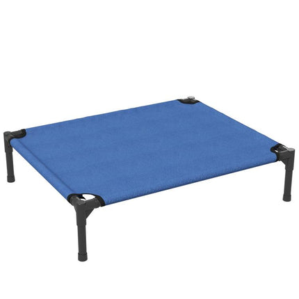 Raised Dog Bed Cat Elevated Lifted Portable Camping w/ Metal Frame Blue (Medium)