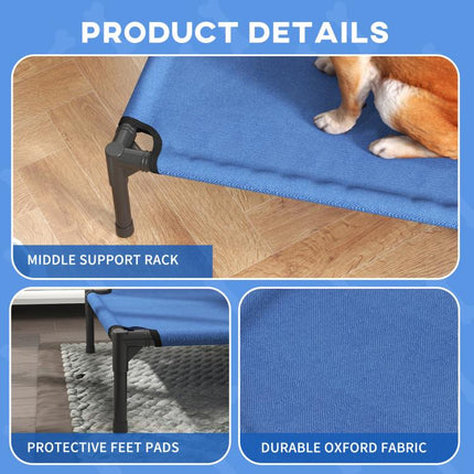 Raised Dog Bed Cat Elevated Lifted Portable Camping w/ Metal Frame Blue (Medium)