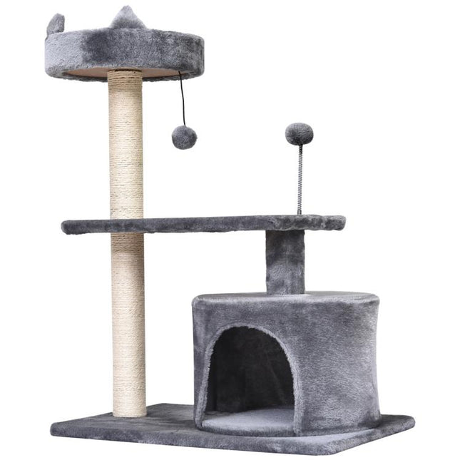 Cat Tree for Indoor Cats with Scratching Post Climbing Tower Kitty Activity Centre Condo Perch Jumping Platforms Grey 60L x 40W x 81H cm