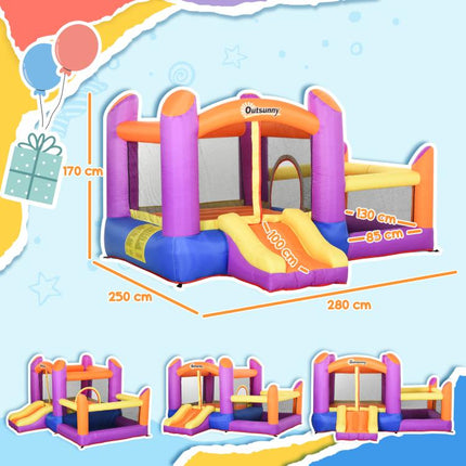 Kids Bouncy Castle House Inflatable Trampoline Slide Water Pool 3 in 1 with Blower Indoor Outdoor for Kids Age 3-8 Multi-Colour 2.8 x 2.5 x 1.7m