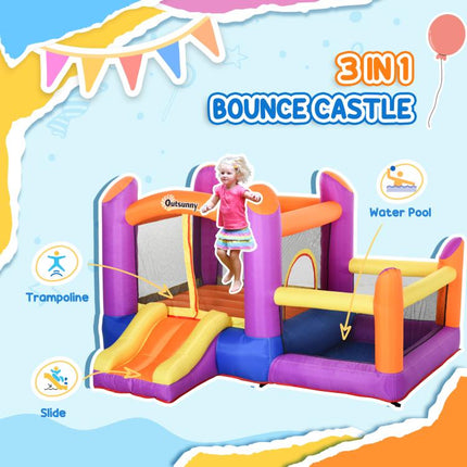 Kids Bouncy Castle House Inflatable Trampoline Slide Water Pool 3 in 1 with Blower Indoor Outdoor for Kids Age 3-8 Multi-Colour 2.8 x 2.5 x 1.7m